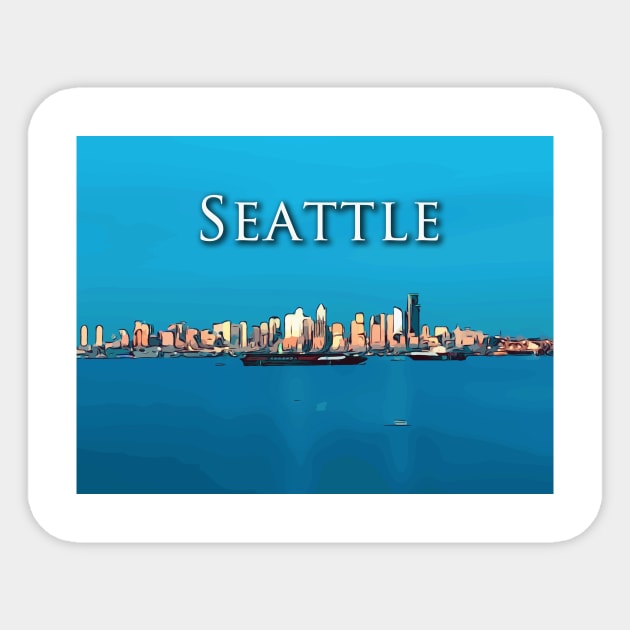 Seattle waterfront Sticker by WelshDesigns